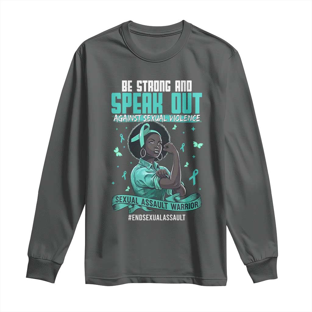 Sexual Assault Awareness Long Sleeve Shirt Support African Women Stop Sexual Abuse Awareness TS14 Dark Heather Print Your Wear