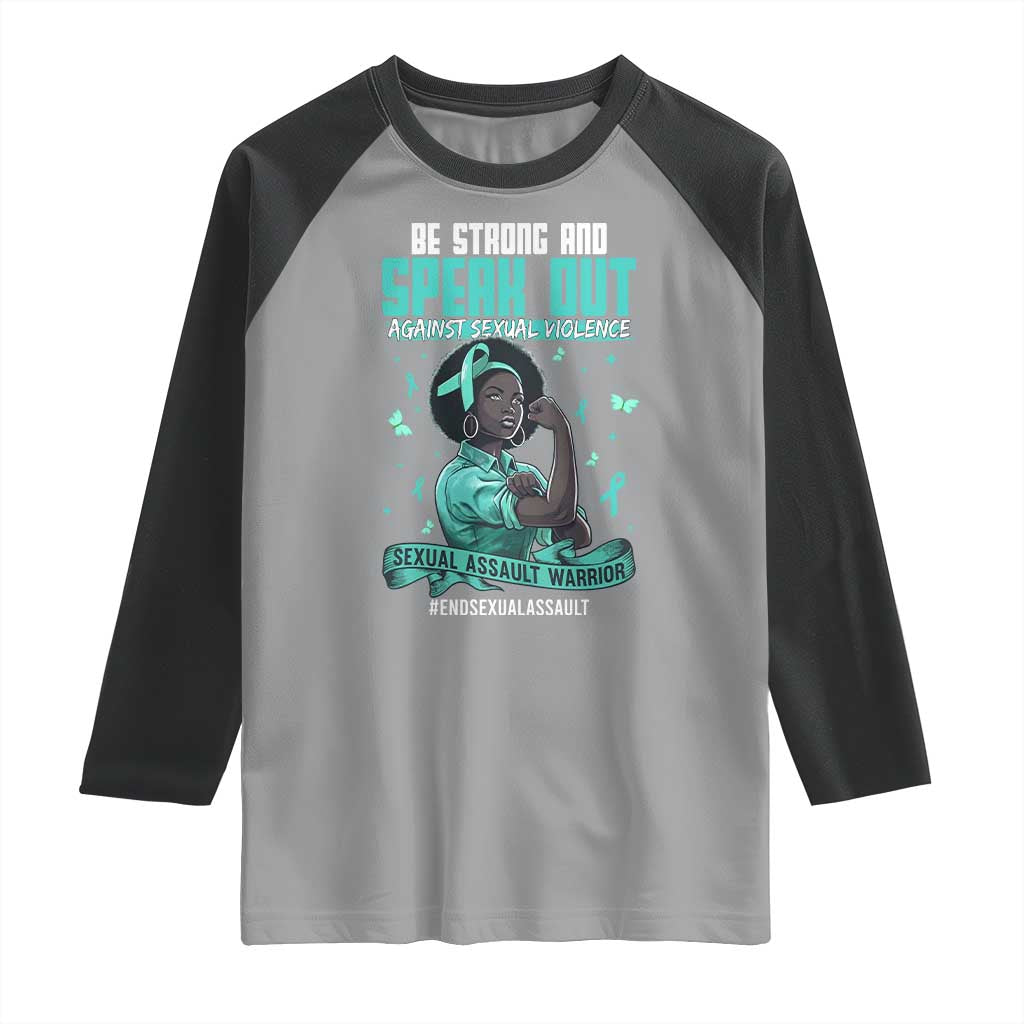 Sexual Assault Awareness Raglan Shirt Support African Women Stop Sexual Abuse Awareness TS14 Sport Gray Black Print Your Wear