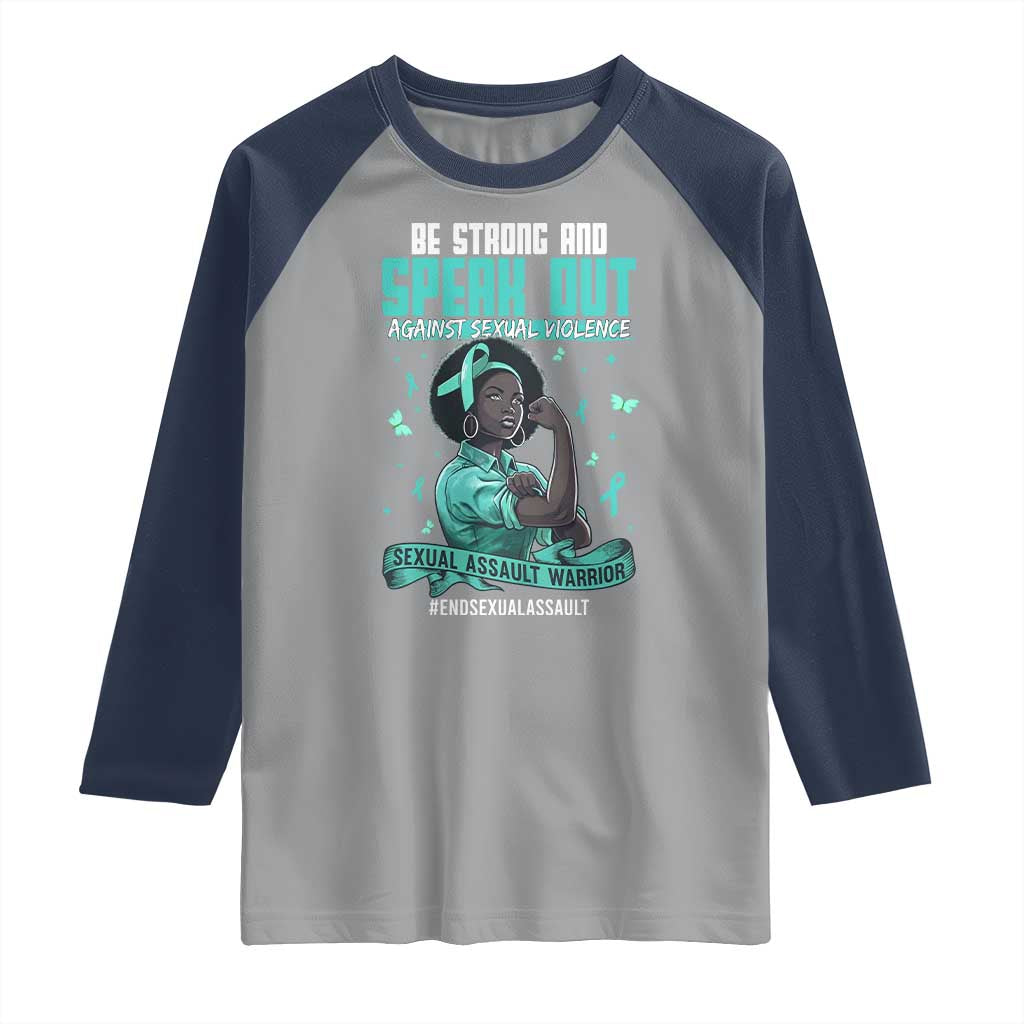 Sexual Assault Awareness Raglan Shirt Support African Women Stop Sexual Abuse Awareness TS14 Sport Gray Navy Print Your Wear