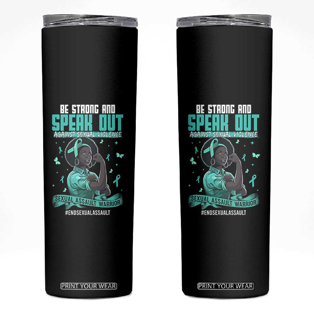 Sexual Assault Awareness Skinny Tumbler Support African Women Stop Sexual Abuse Awareness TS14 Black Print Your Wear