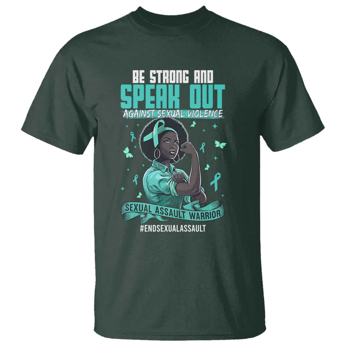 Sexual Assault Awareness T Shirt Support African Women Stop Sexual Abuse Awareness TS14 Dark Forest Green Print Your Wear