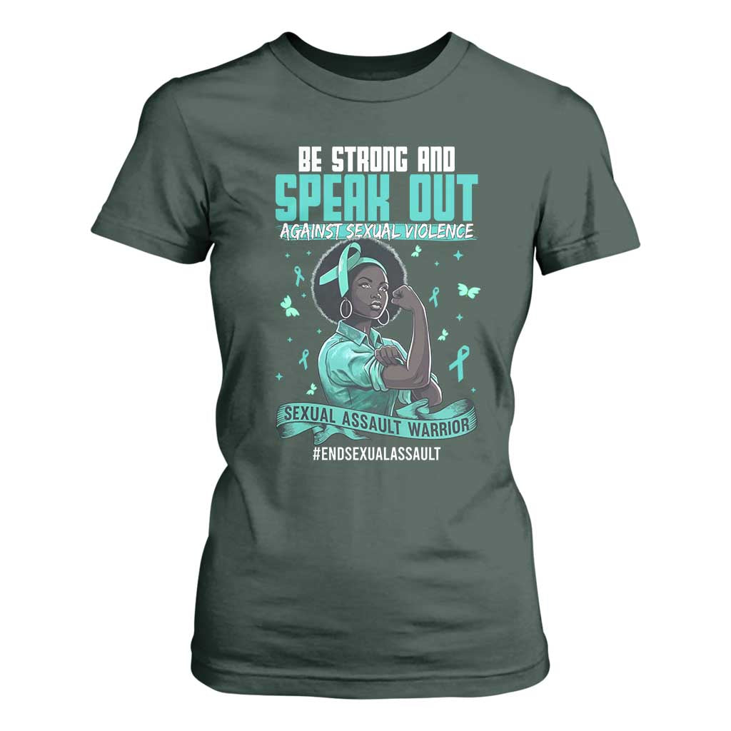 Sexual Assault Awareness T Shirt For Women Support African Women Stop Sexual Abuse Awareness TS14 Dark Forest Green Print Your Wear