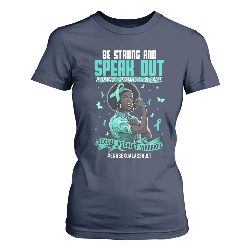 Sexual Assault Awareness T Shirt For Women Support African Women Stop Sexual Abuse Awareness TS14 Navy Print Your Wear