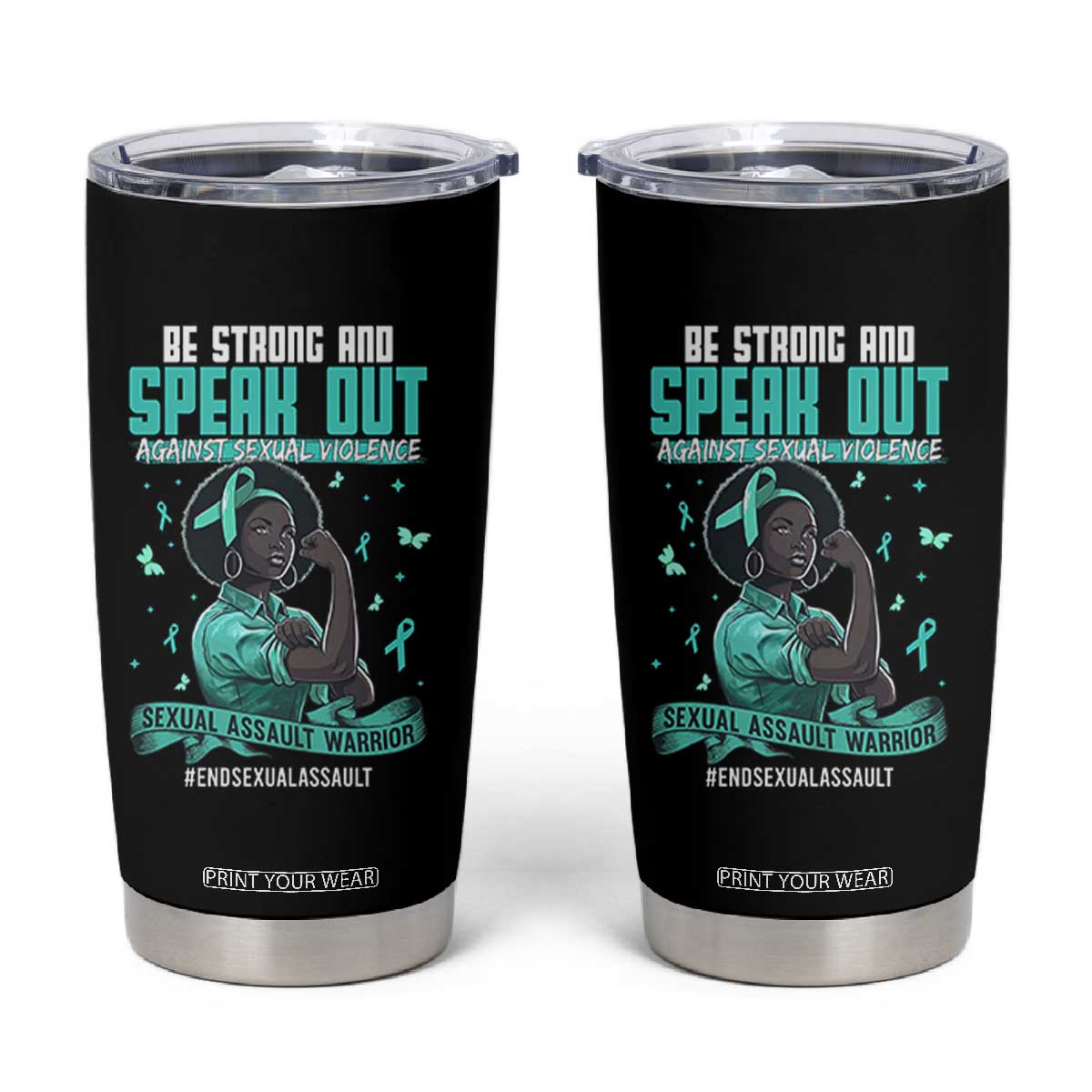 Sexual Assault Awareness Tumbler Cup Support African Women Stop Sexual Abuse Awareness TS14 Black Print Your Wear