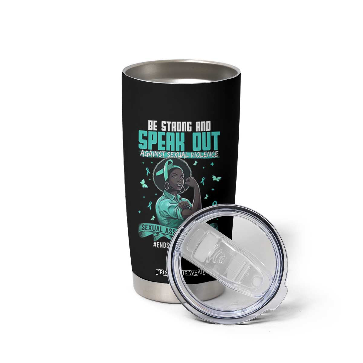 Sexual Assault Awareness Tumbler Cup Support African Women Stop Sexual Abuse Awareness TS14 Print Your Wear