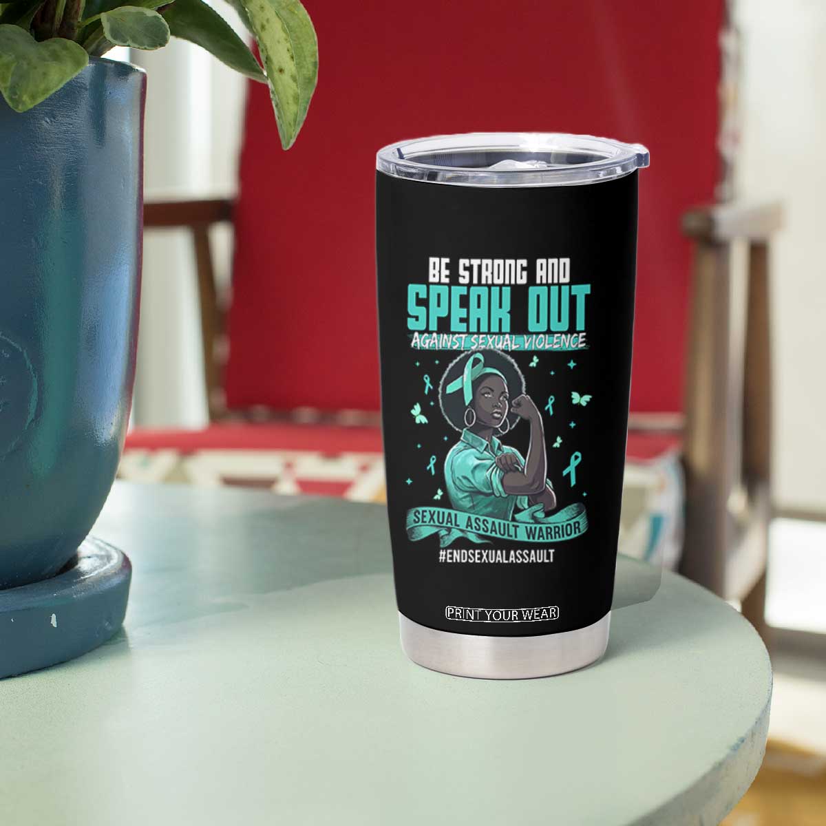 Sexual Assault Awareness Tumbler Cup Support African Women Stop Sexual Abuse Awareness TS14 Print Your Wear