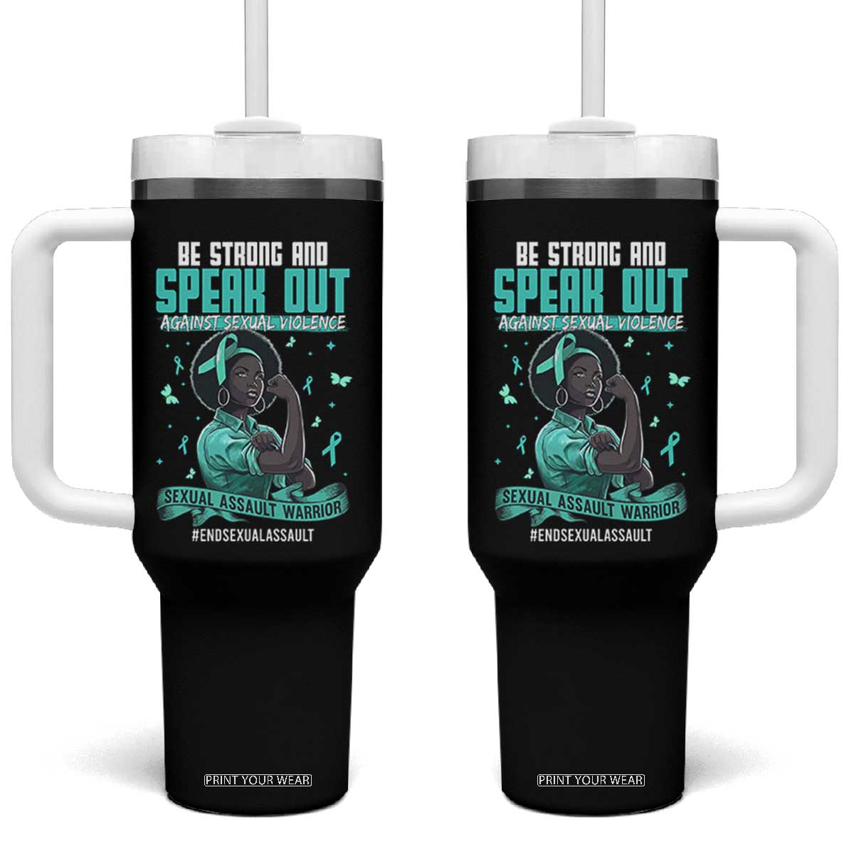 Sexual Assault Awareness Tumbler With Handle Support African Women Stop Sexual Abuse Awareness TS14 One Size: 40 oz Black Print Your Wear