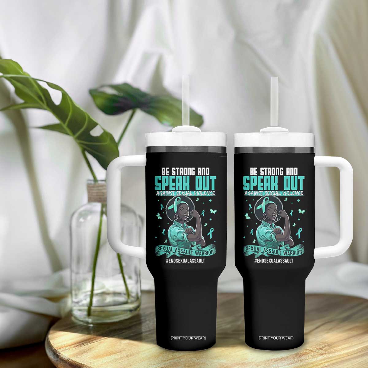 Sexual Assault Awareness Tumbler With Handle Support African Women Stop Sexual Abuse Awareness TS14 Print Your Wear