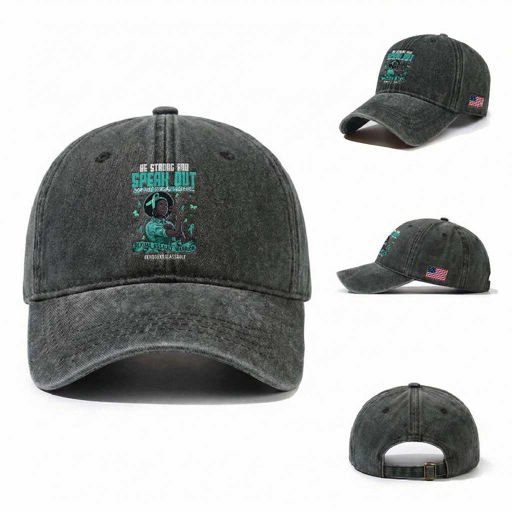 Sexual Assault Awareness Washed Cotton Baseball Cap Support African Women Stop Sexual Abuse Awareness TS14 Washed Cap Universal Fit Dark Green Print Your Wear