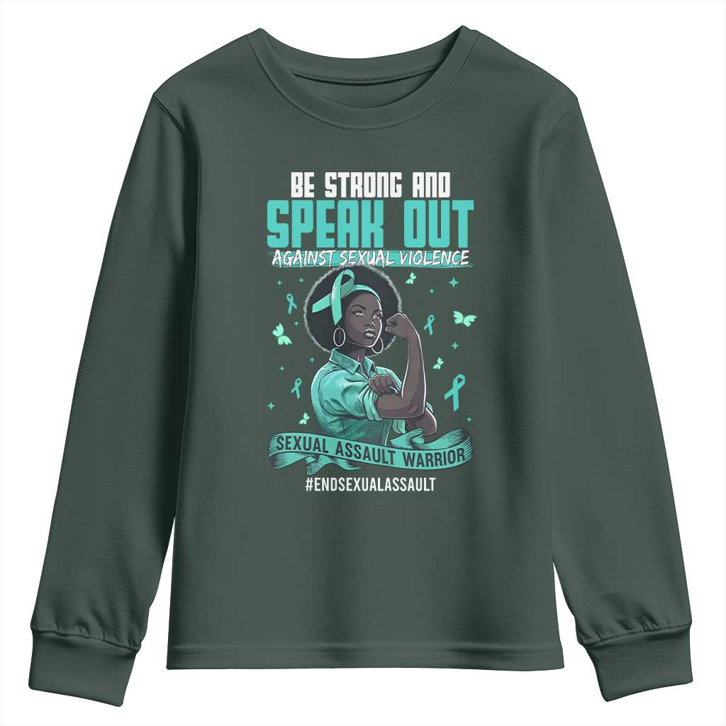 Sexual Assault Awareness Youth Sweatshirt Support African Women Stop Sexual Abuse Awareness TS14 Dark Forest Green Print Your Wear