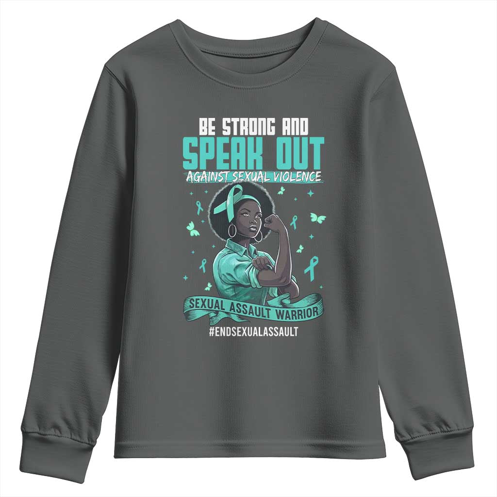 Sexual Assault Awareness Youth Sweatshirt Support African Women Stop Sexual Abuse Awareness TS14 Dark Heather Print Your Wear