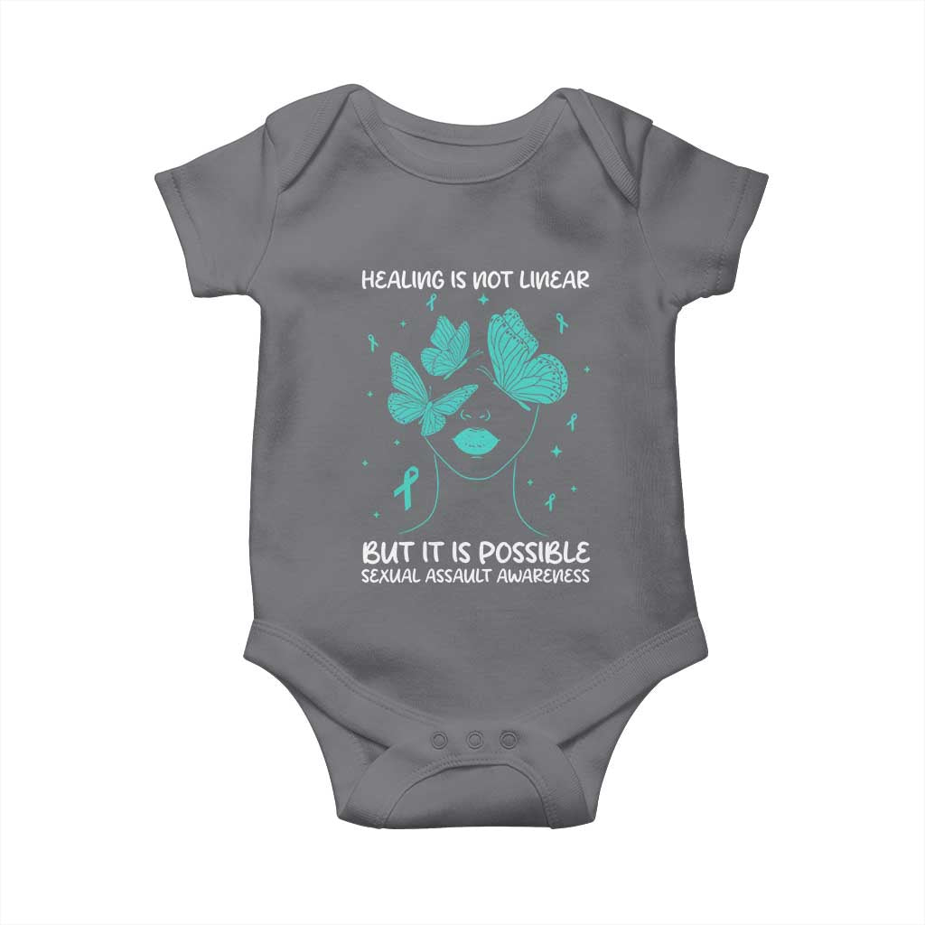 Sexual Assault Awareness Baby Onesie Healing Is Not Linear But It Is Possible TS14 Charcoal Print Your Wear