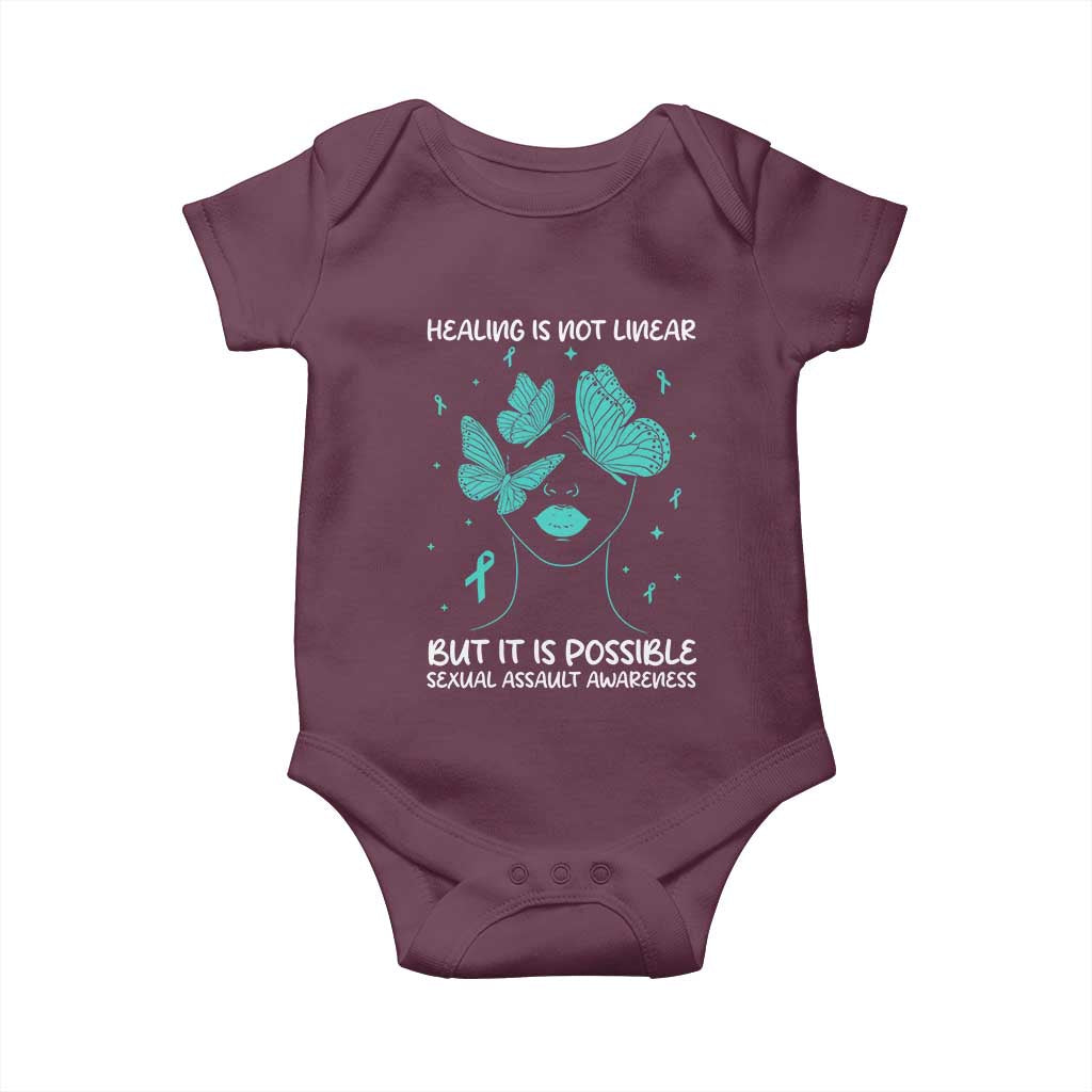Sexual Assault Awareness Baby Onesie Healing Is Not Linear But It Is Possible TS14 Maroon Print Your Wear