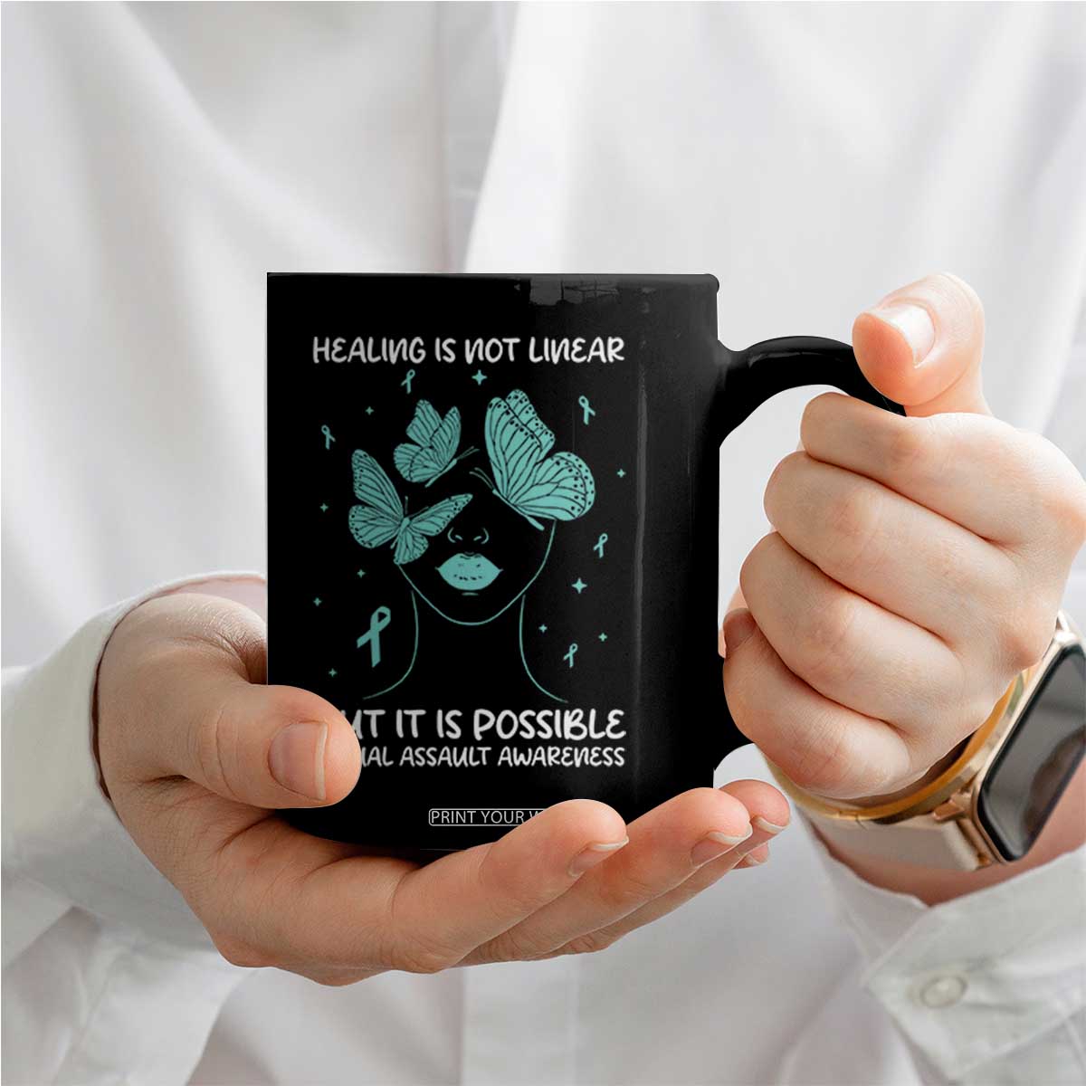 Sexual Assault Awareness Coffee Mug Healing Is Not Linear But It Is Possible TS14 Print Your Wear