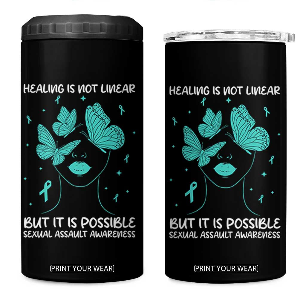 Sexual Assault Awareness 4 in 1 Can Cooler Tumbler Healing Is Not Linear But It Is Possible TS14 One Size: 16 oz Black Print Your Wear