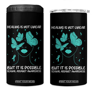 Sexual Assault Awareness 4 in 1 Can Cooler Tumbler Healing Is Not Linear But It Is Possible TS14 One Size: 16 oz Black Print Your Wear