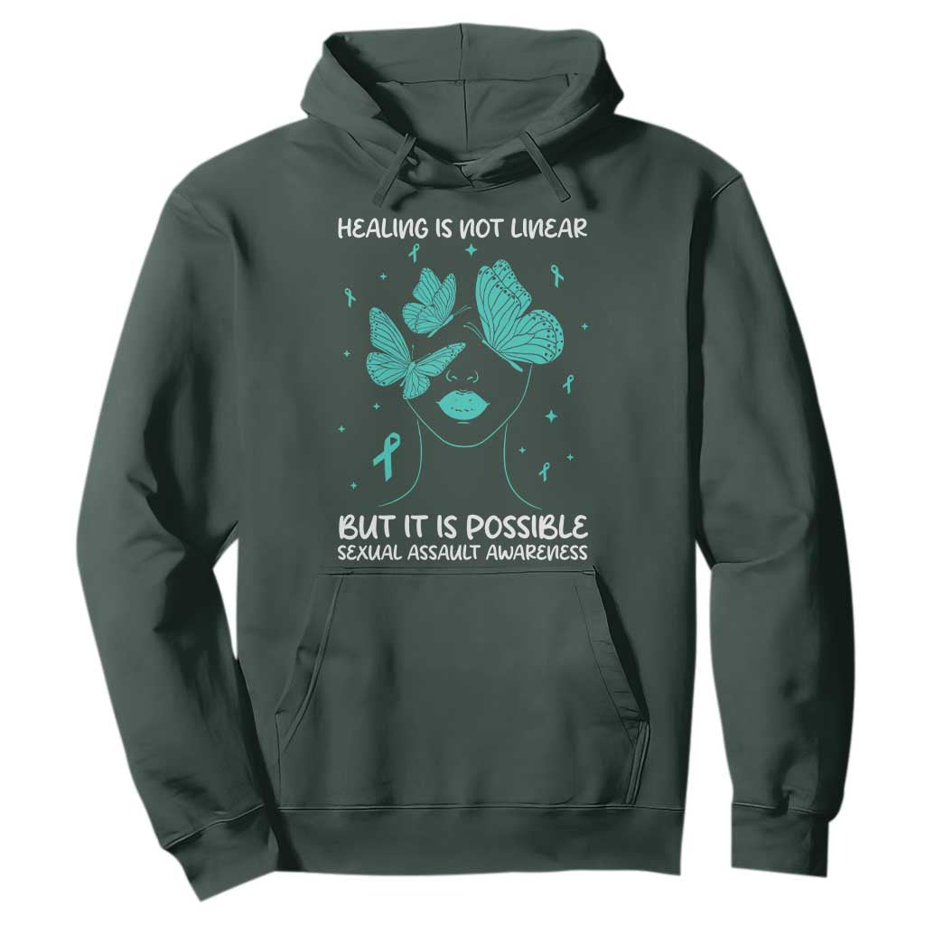 Sexual Assault Awareness Hoodie Healing Is Not Linear But It Is Possible TS14 Dark Forest Green Print Your Wear