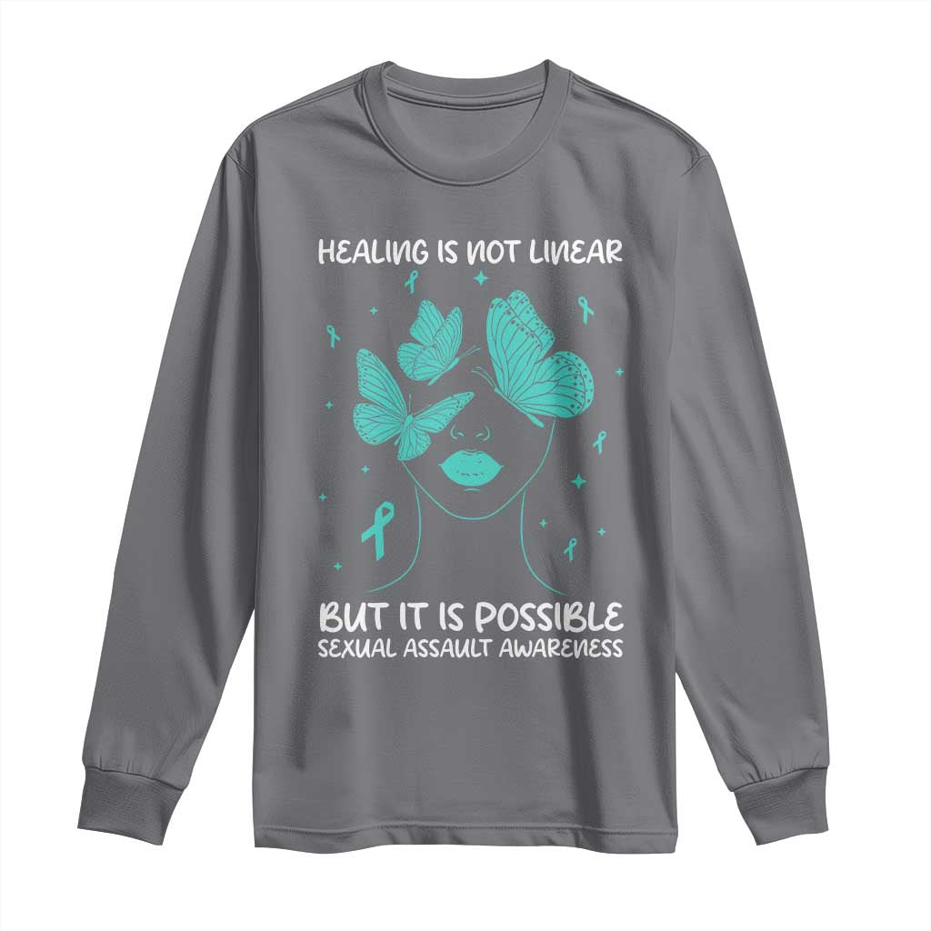 Sexual Assault Awareness Long Sleeve Shirt Healing Is Not Linear But It Is Possible TS14 Charcoal Print Your Wear