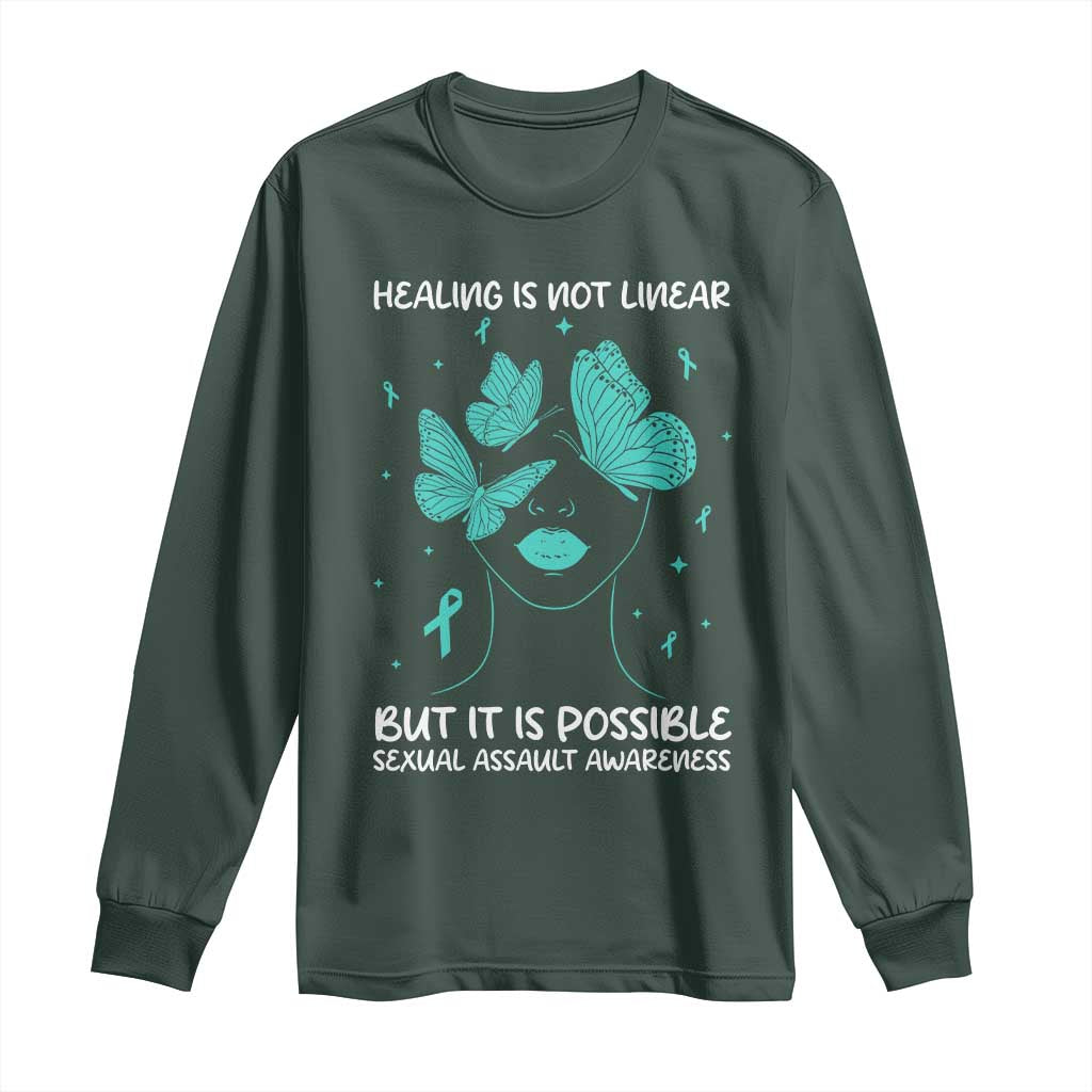 Sexual Assault Awareness Long Sleeve Shirt Healing Is Not Linear But It Is Possible TS14 Dark Forest Green Print Your Wear