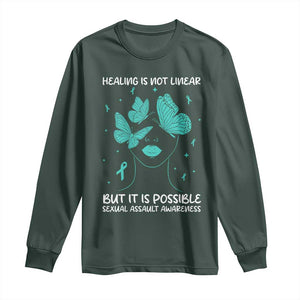 Sexual Assault Awareness Long Sleeve Shirt Healing Is Not Linear But It Is Possible TS14 Dark Forest Green Print Your Wear