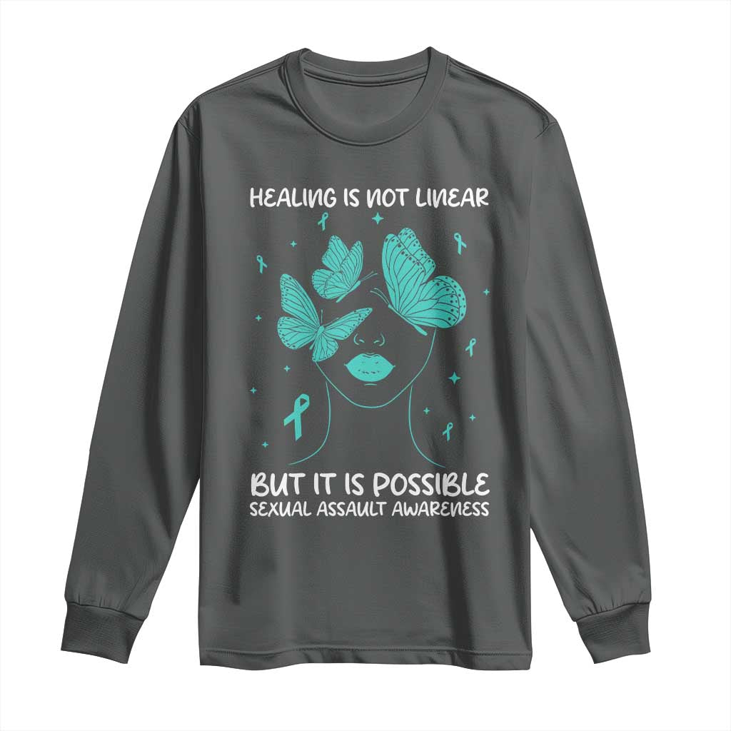 Sexual Assault Awareness Long Sleeve Shirt Healing Is Not Linear But It Is Possible TS14 Dark Heather Print Your Wear