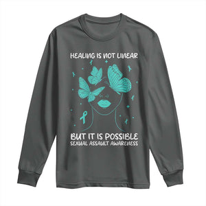 Sexual Assault Awareness Long Sleeve Shirt Healing Is Not Linear But It Is Possible TS14 Dark Heather Print Your Wear