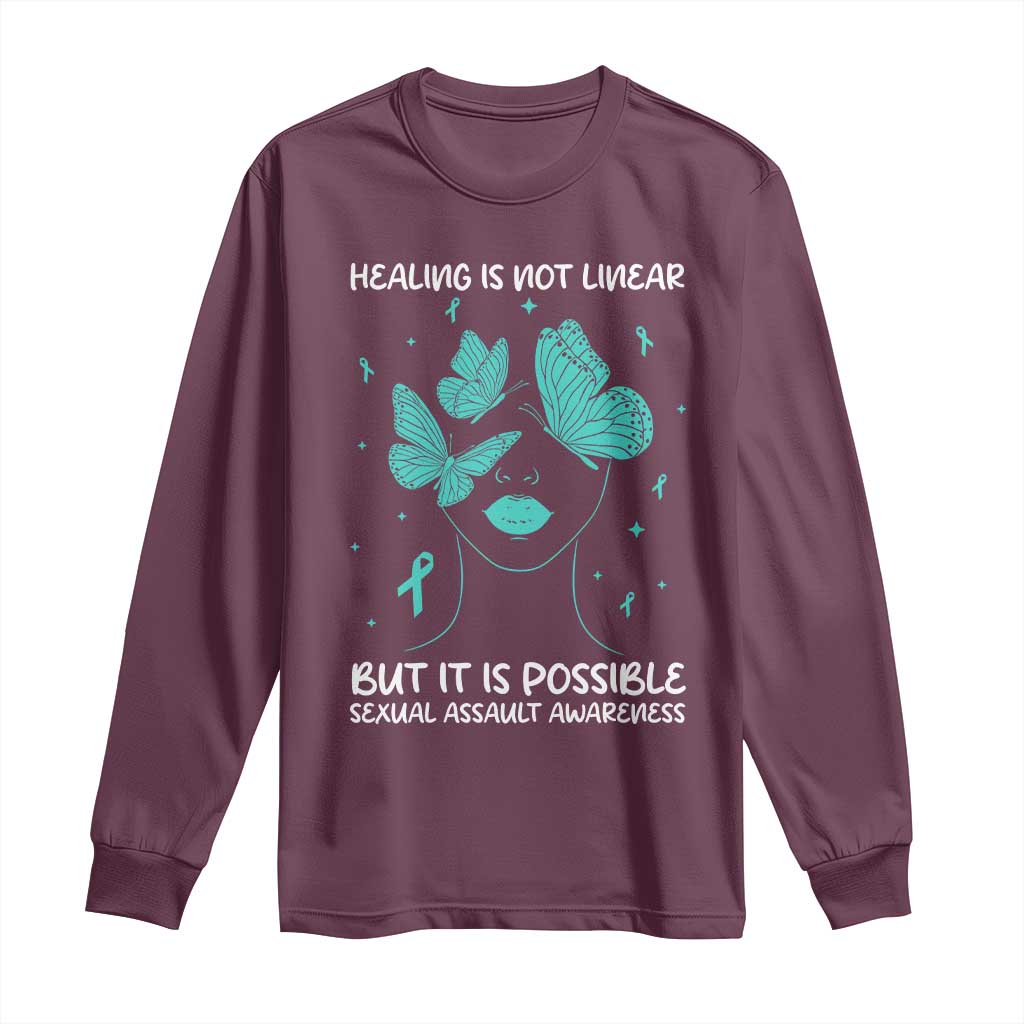 Sexual Assault Awareness Long Sleeve Shirt Healing Is Not Linear But It Is Possible TS14 Maroon Print Your Wear