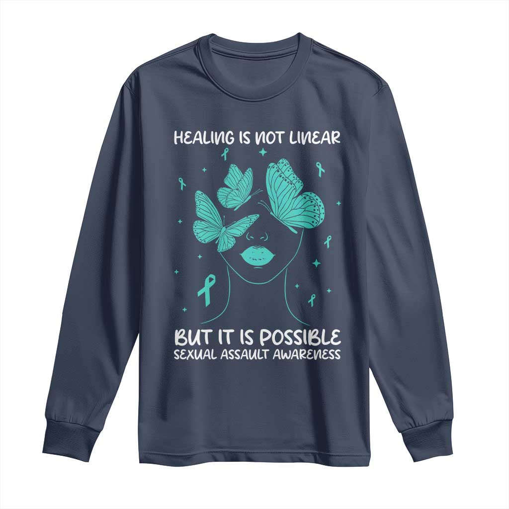 Sexual Assault Awareness Long Sleeve Shirt Healing Is Not Linear But It Is Possible TS14 Navy Print Your Wear