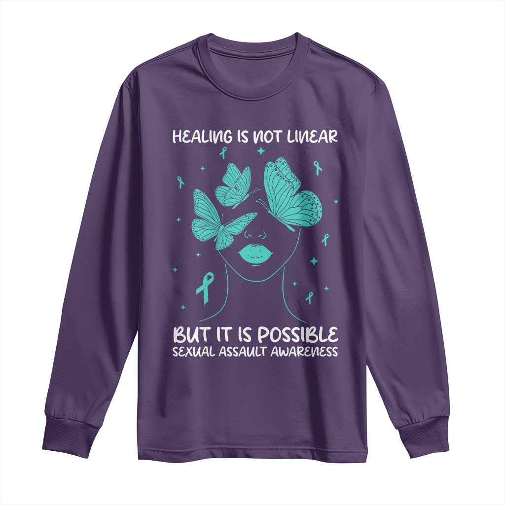 Sexual Assault Awareness Long Sleeve Shirt Healing Is Not Linear But It Is Possible TS14 Purple Print Your Wear