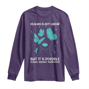 Sexual Assault Awareness Long Sleeve Shirt Healing Is Not Linear But It Is Possible TS14 Purple Print Your Wear