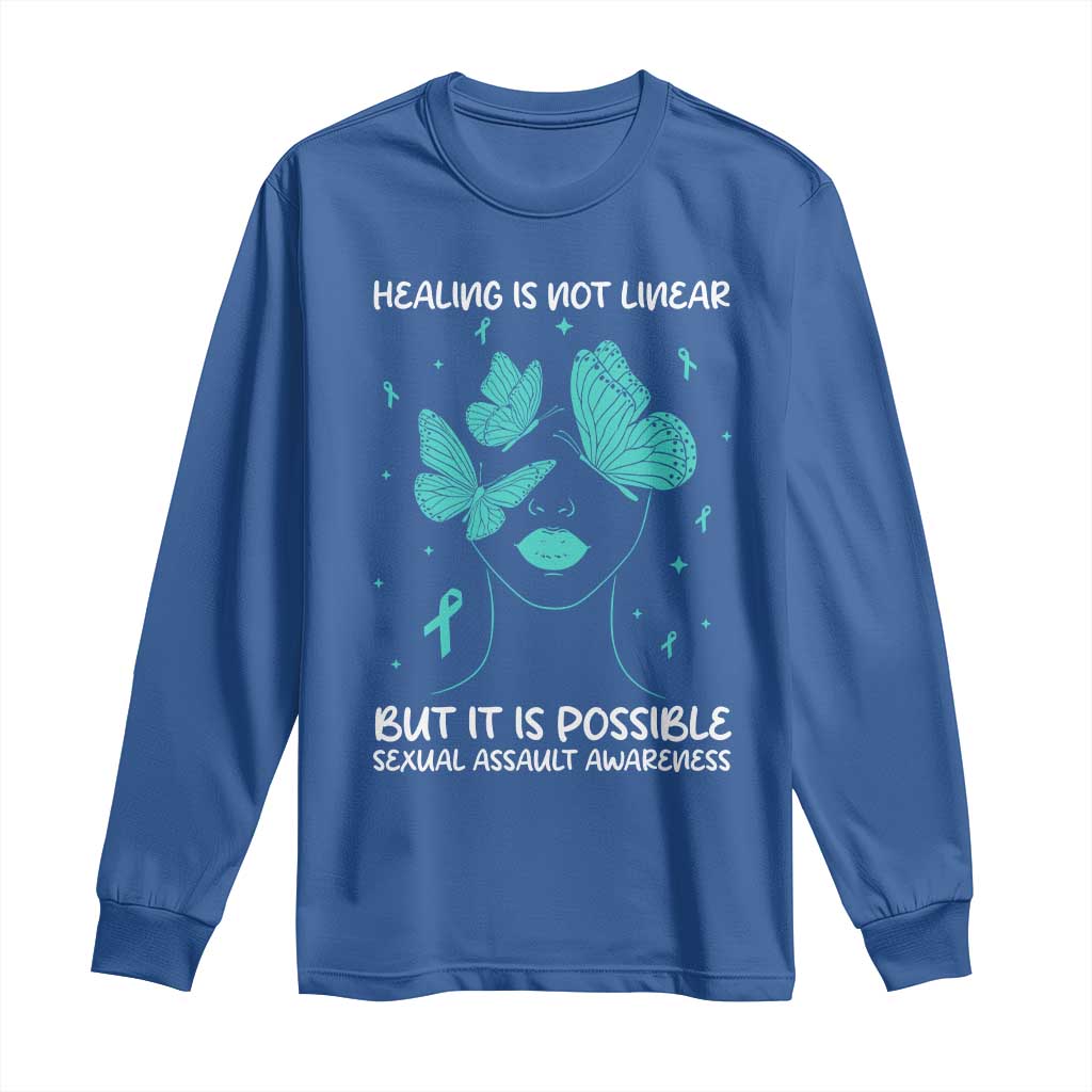 Sexual Assault Awareness Long Sleeve Shirt Healing Is Not Linear But It Is Possible TS14 Royal Blue Print Your Wear