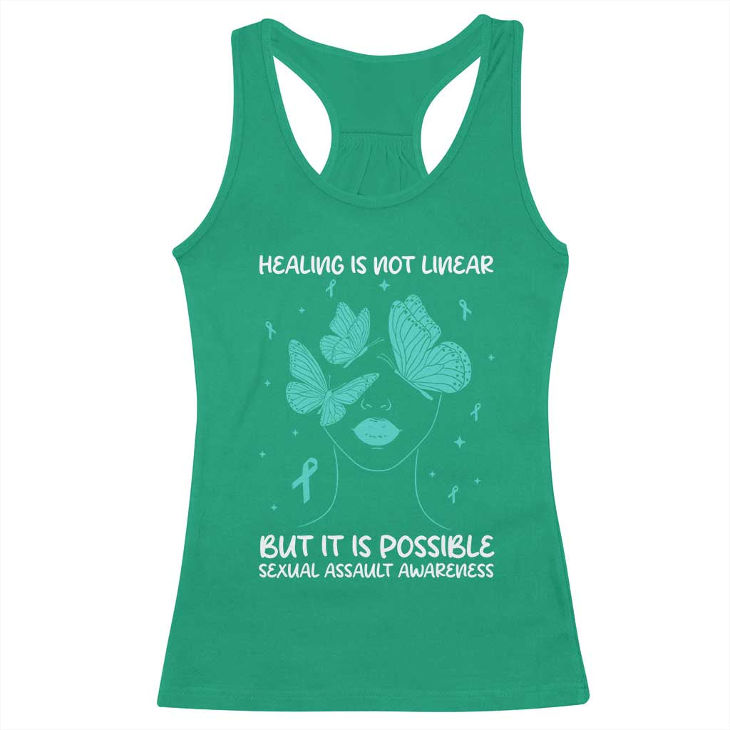 Sexual Assault Awareness Racerback Tank Top Healing Is Not Linear But It Is Possible TS14 Irish Green Print Your Wear