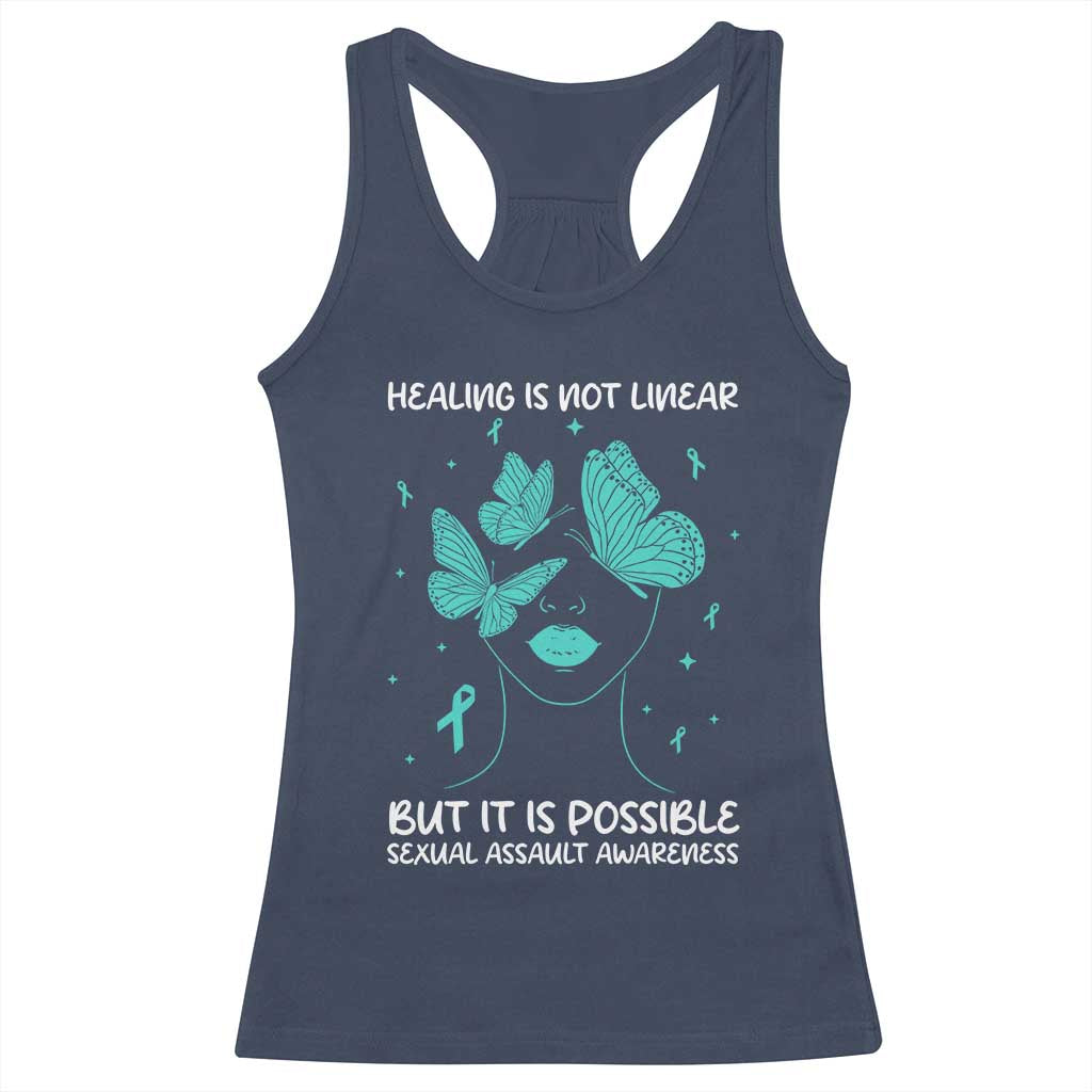 Sexual Assault Awareness Racerback Tank Top Healing Is Not Linear But It Is Possible TS14 Navy Print Your Wear