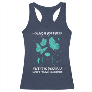 Sexual Assault Awareness Racerback Tank Top Healing Is Not Linear But It Is Possible TS14 Navy Print Your Wear
