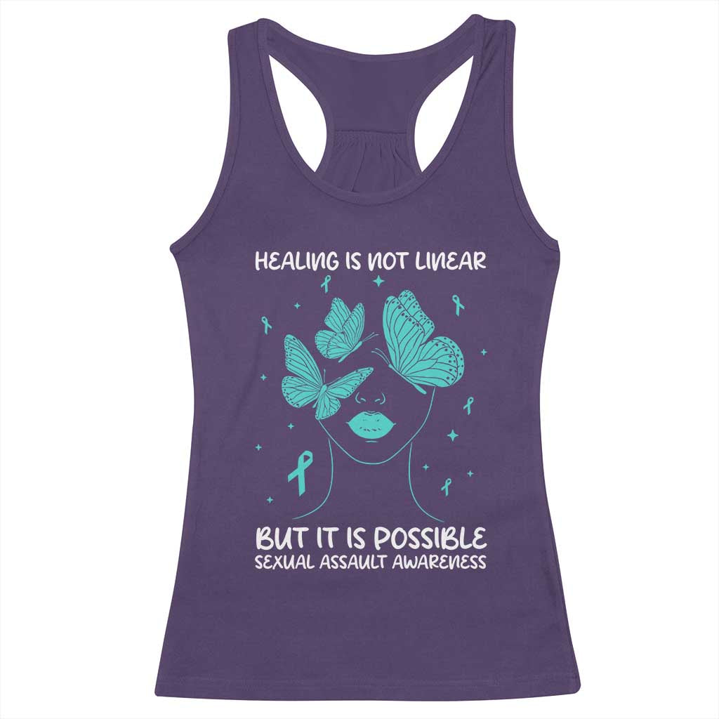 Sexual Assault Awareness Racerback Tank Top Healing Is Not Linear But It Is Possible TS14 Purple Print Your Wear