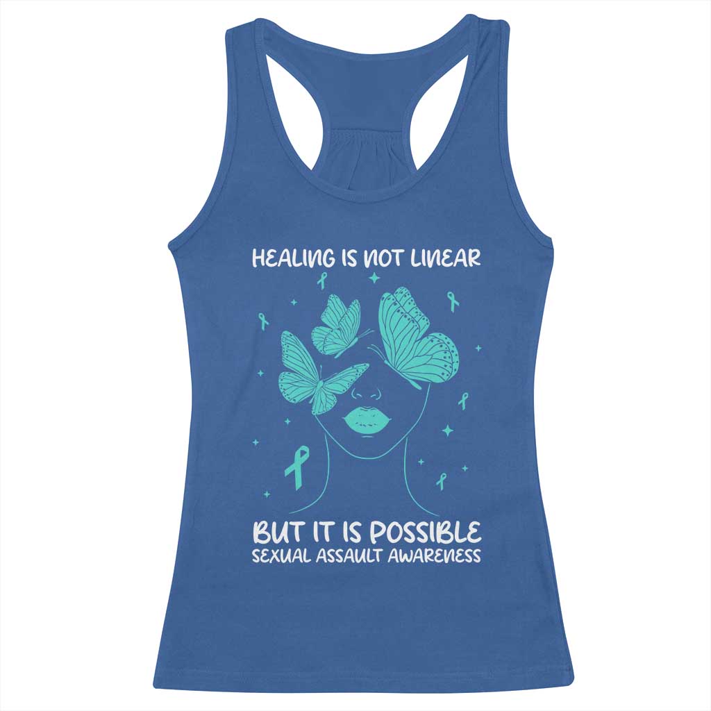 Sexual Assault Awareness Racerback Tank Top Healing Is Not Linear But It Is Possible TS14 Royal Blue Print Your Wear