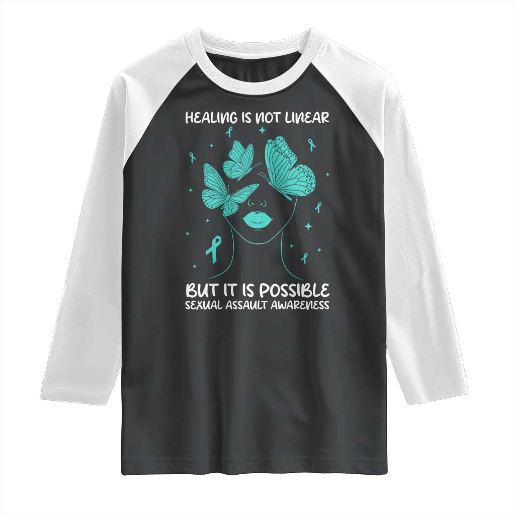 Sexual Assault Awareness Raglan Shirt Healing Is Not Linear But It Is Possible TS14 Black White Print Your Wear