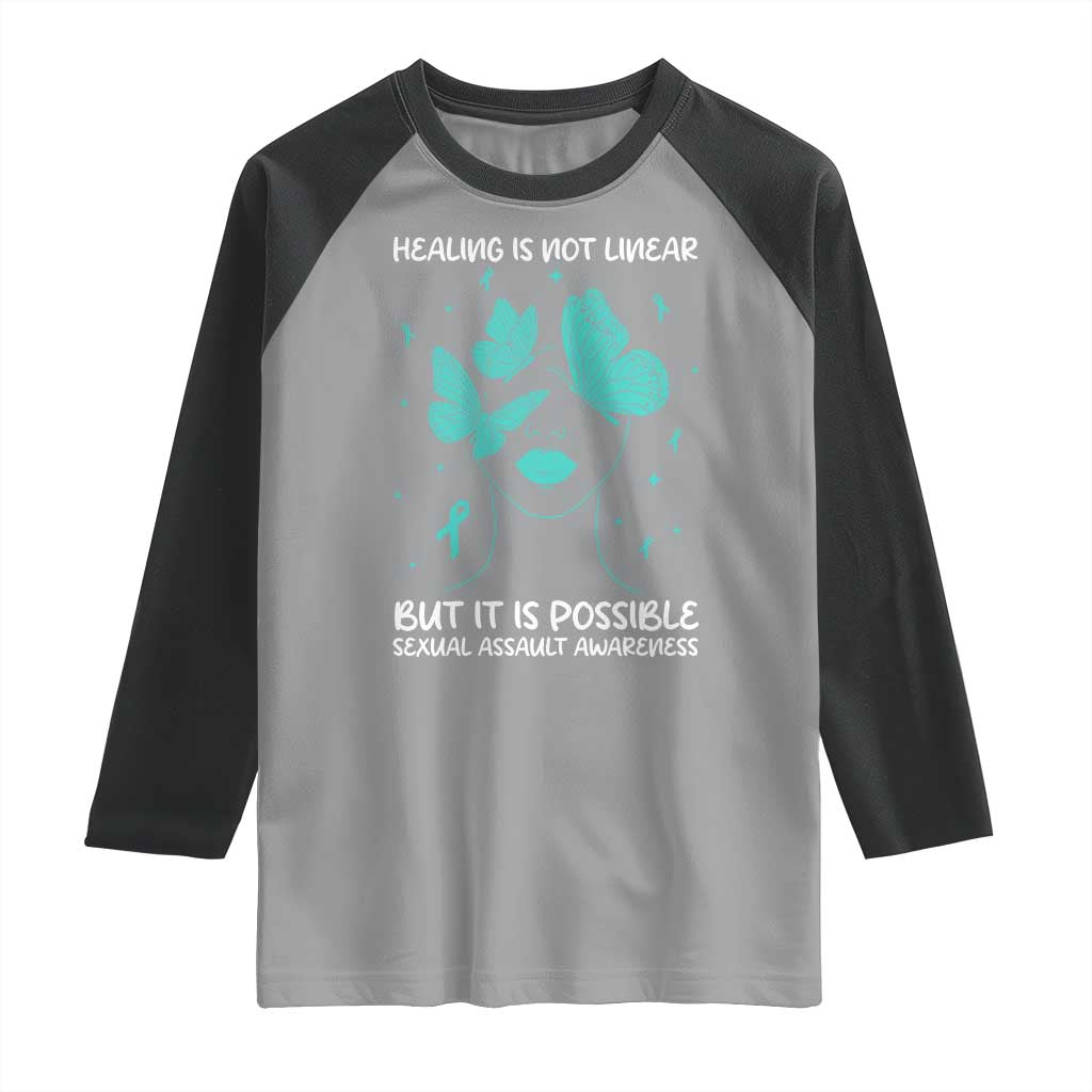 Sexual Assault Awareness Raglan Shirt Healing Is Not Linear But It Is Possible TS14 Sport Gray Black Print Your Wear