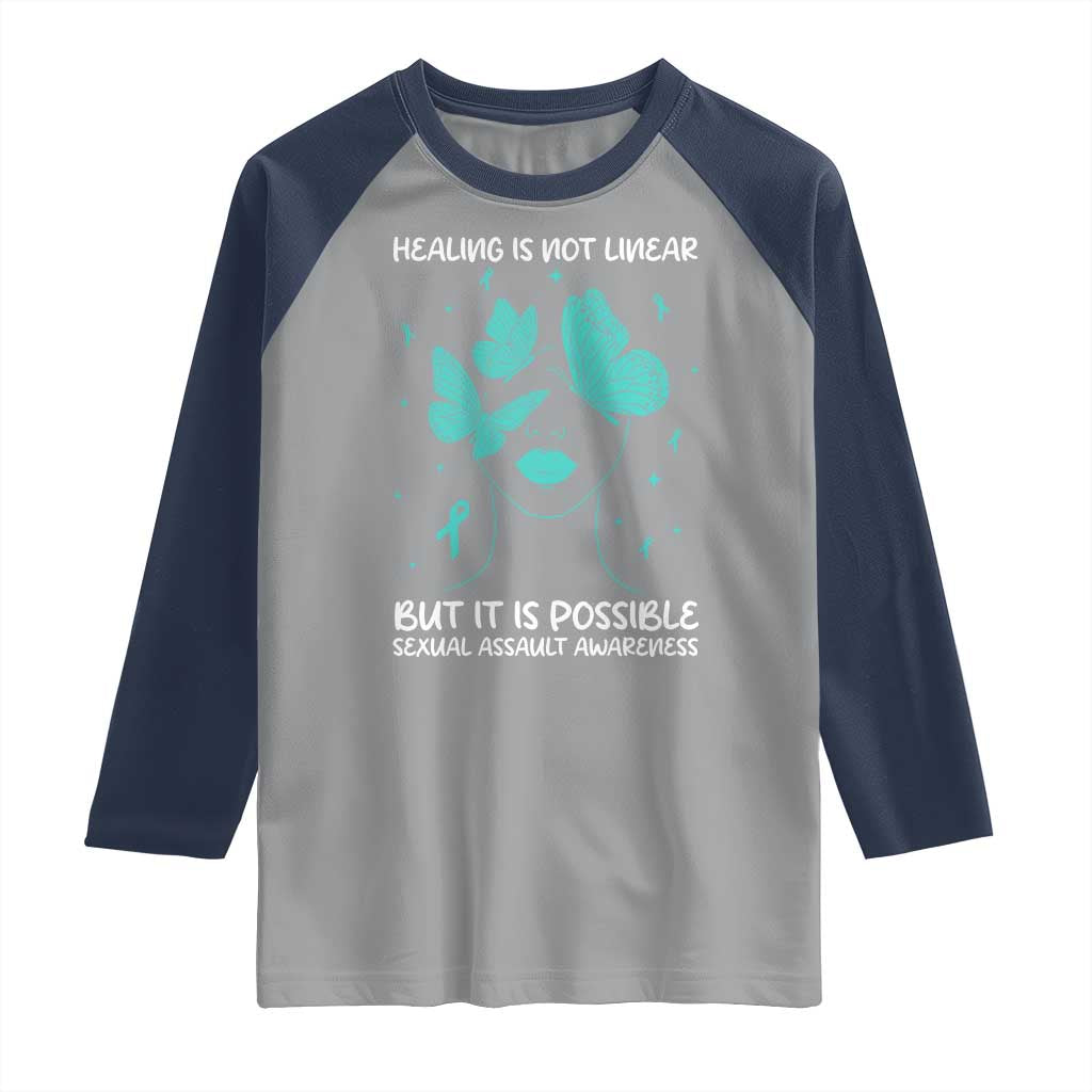 Sexual Assault Awareness Raglan Shirt Healing Is Not Linear But It Is Possible TS14 Sport Gray Navy Print Your Wear