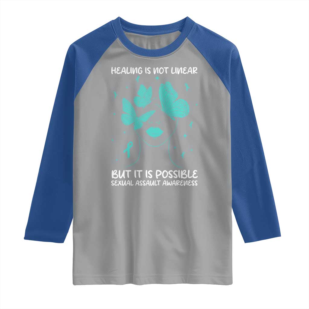 Sexual Assault Awareness Raglan Shirt Healing Is Not Linear But It Is Possible TS14 Sport Gray Royal Print Your Wear