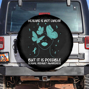 Sexual Assault Awareness Spare Tire Cover Healing Is Not Linear But It Is Possible TS14 No hole Black Print Your Wear