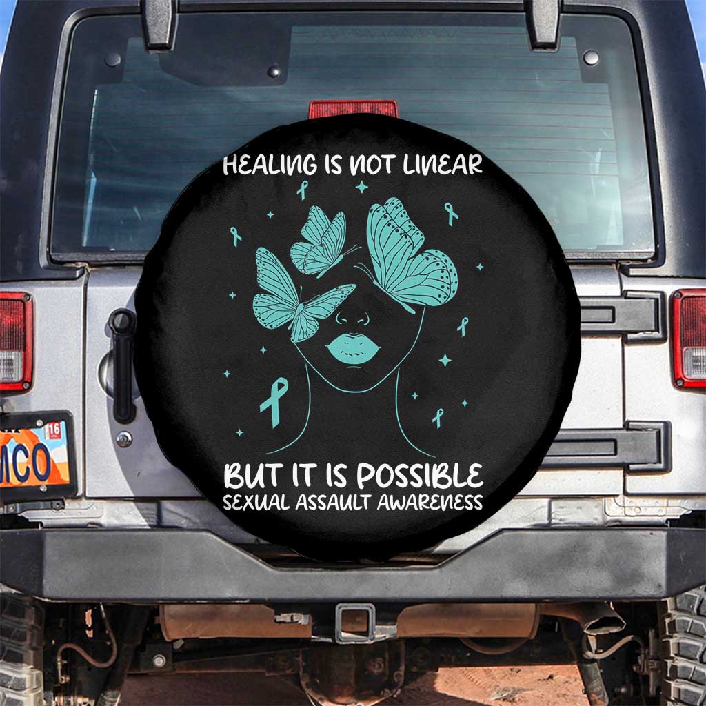 Sexual Assault Awareness Spare Tire Cover Healing Is Not Linear But It Is Possible TS14 No hole Black Print Your Wear