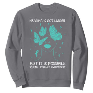 Sexual Assault Awareness Sweatshirt Healing Is Not Linear But It Is Possible TS14 Charcoal Print Your Wear