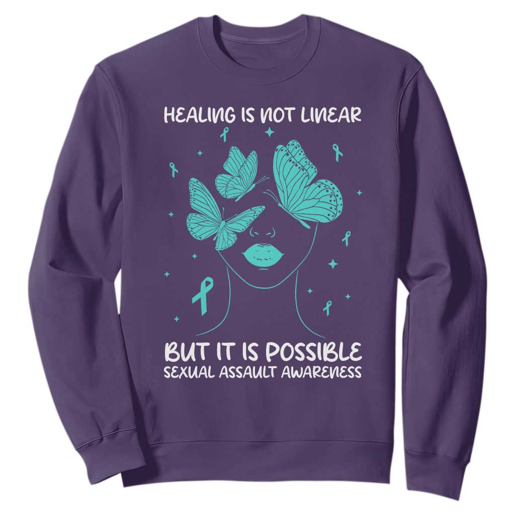 Sexual Assault Awareness Sweatshirt Healing Is Not Linear But It Is Possible TS14 Purple Print Your Wear