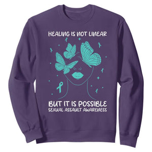 Sexual Assault Awareness Sweatshirt Healing Is Not Linear But It Is Possible TS14 Purple Print Your Wear