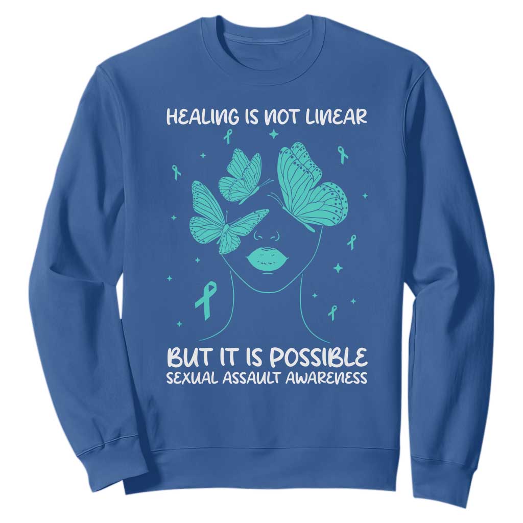 Sexual Assault Awareness Sweatshirt Healing Is Not Linear But It Is Possible TS14 Royal Blue Print Your Wear
