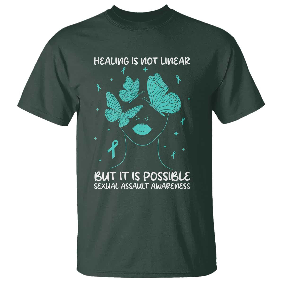 Sexual Assault Awareness T Shirt Healing Is Not Linear But It Is Possible TS14 Dark Forest Green Print Your Wear