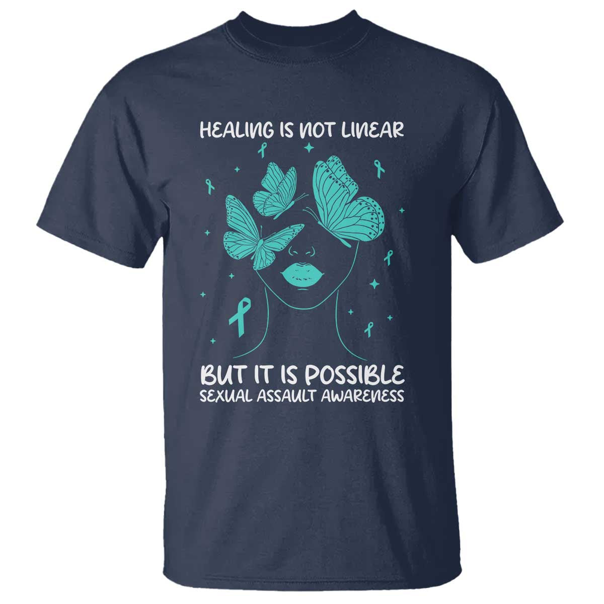 Sexual Assault Awareness T Shirt Healing Is Not Linear But It Is Possible TS14 Navy Print Your Wear