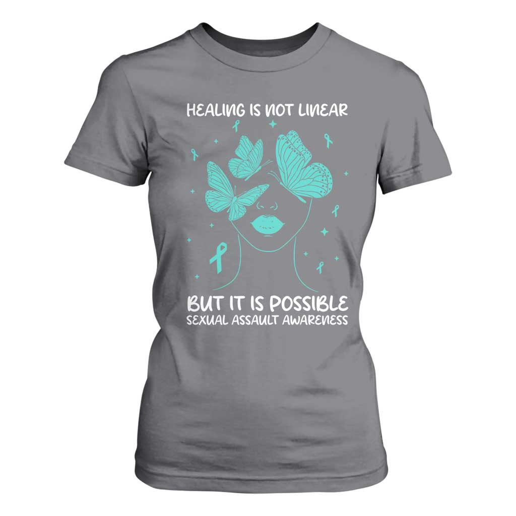 Sexual Assault Awareness T Shirt For Women Healing Is Not Linear But It Is Possible TS14 Charcoal Print Your Wear