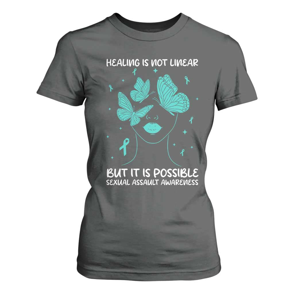 Sexual Assault Awareness T Shirt For Women Healing Is Not Linear But It Is Possible TS14 Dark Heather Print Your Wear